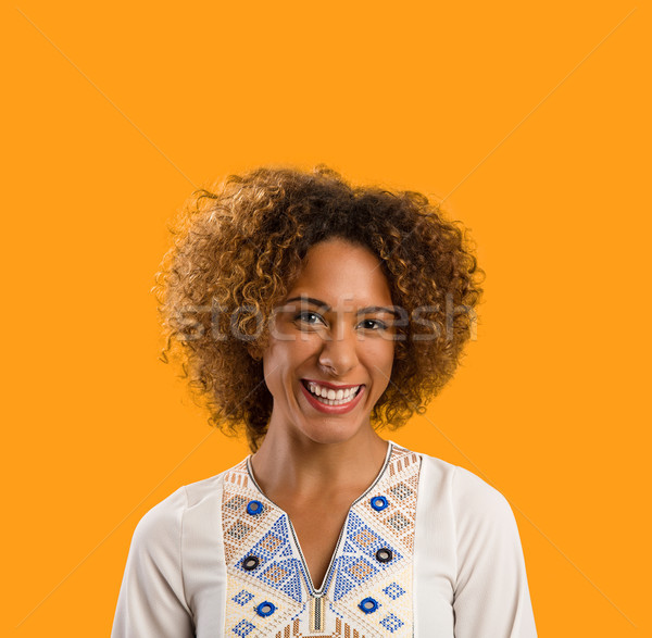 Mooie afro-amerikaanse vrouw glimlachen vrouw glimlach Stockfoto © iko