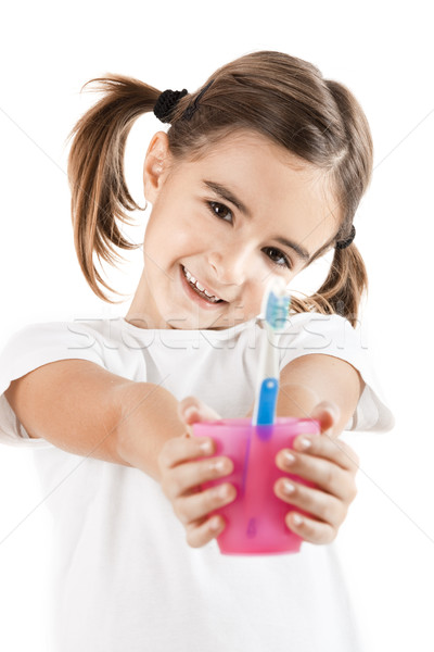Mündliche Hygiene Porträt ziemlich kleines Mädchen halten Stock foto © iko