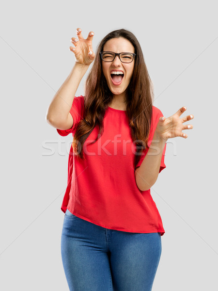 Nő készít hülye arc portré boldog Stock fotó © iko