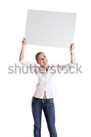 Frau halten Billboard Porträt schöne Frau Business Stock foto © iko