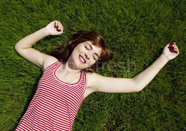 放鬆 頂部 視圖 美麗 年輕女子 綠色 商業照片 © iko