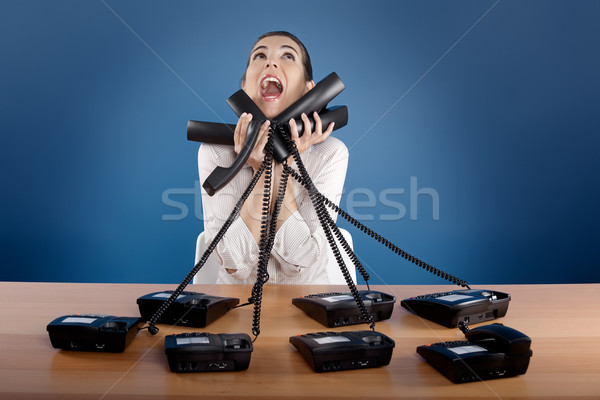 Stressvolle werk zakenvrouw kantoor telefoon Blauw Stockfoto © iko