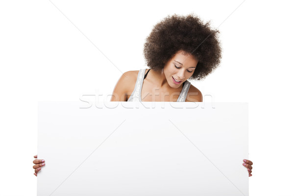 Kobieta biały billboard piękna młoda kobieta Zdjęcia stock © iko