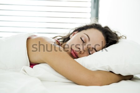 Paresseux matin belle femme lit femme fille Photo stock © iko