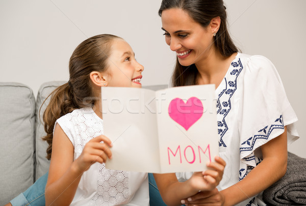 Stok fotoğraf: Anneler · gün · anne · tebrik · kartı · kadın · mutlu