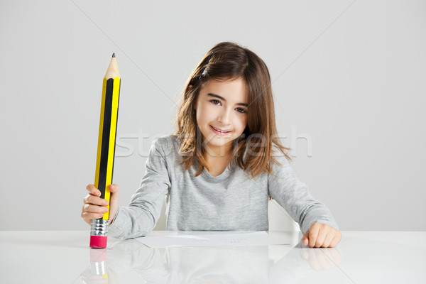 Stockfoto: Meisje · school · mooie · bureau · spelen · groot