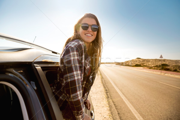 happy girl looking out the car window Stock photo © iko