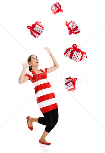 [[stock_photo]]: Noël · présente · relevant · ciel · belle · jeune · femme