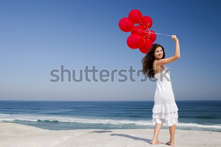 小女孩 風車 播放 海灘 微笑 孩子 商業照片 © iko