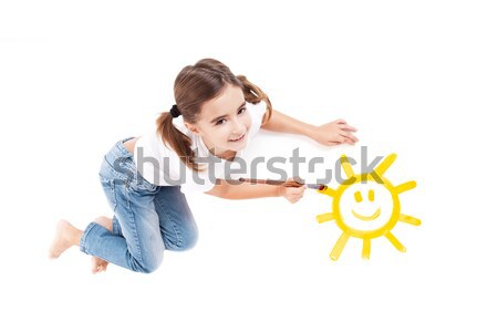 Stok fotoğraf: Boyama · mutlu · güneş · üst · görmek · mutlu · kız