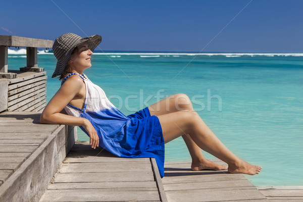 Foto stock: Verano · mujer · hermosa · relajante · hermosa · playa · tropical
