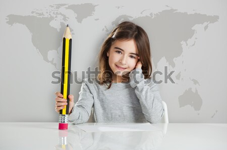 Kislány iskola gyönyörű asztal játszik nagy Stock fotó © iko