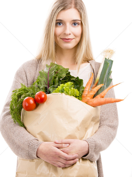 Belle femme légumes belle femme blonde sac [[stock_photo]] © iko