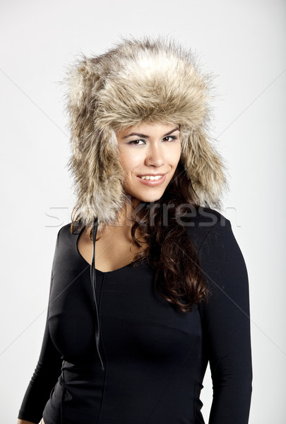 Fille fourrures chapeau adorable jeune femme [[stock_photo]] © iko