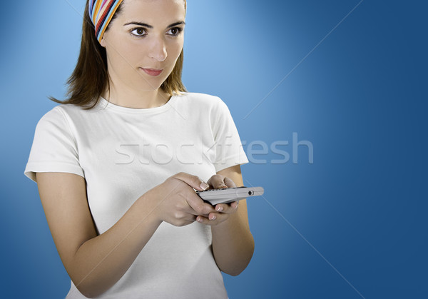 Távirányító nő kék zene digitális női Stock fotó © iko