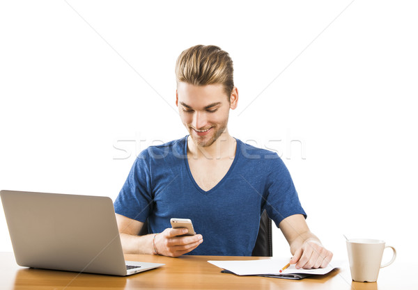 Stockfoto: Jonge · man · goed · kijken · werken · kantoor