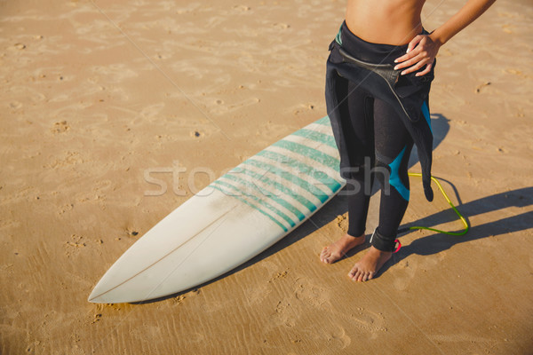 Hazır sörf üst görmek sörfçü kız Stok fotoğraf © iko