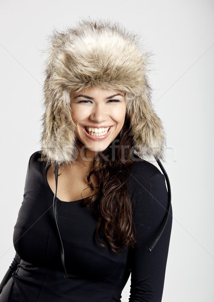 Fille fourrures chapeau adorable jeune femme [[stock_photo]] © iko