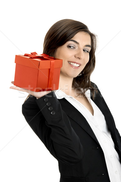 Stockfoto: Geschenk · mooie · vrouw · geïsoleerd · witte