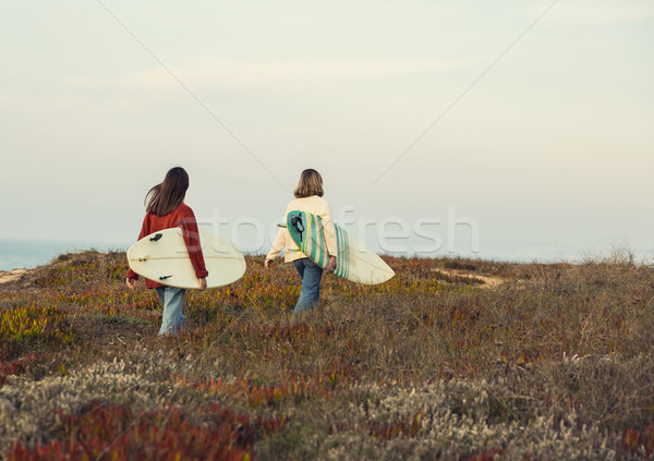 商業照片: 衝浪 · 女孩 · 二 · 女 · 步行