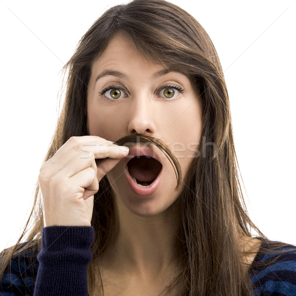Kobieta wąsy portret funny własny Zdjęcia stock © iko