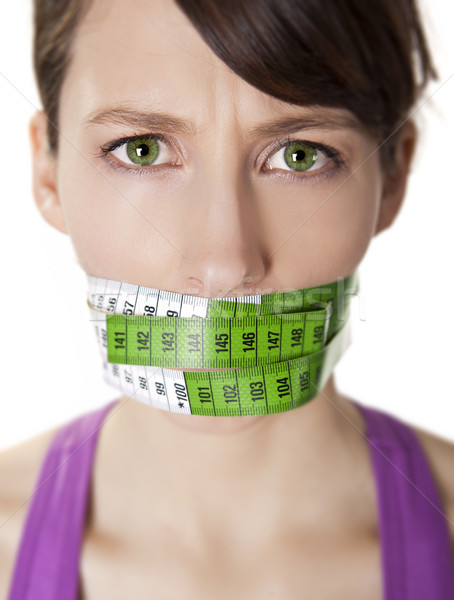 Stockfoto: Calorieën · portret · jonge · vrouw · groene · meetlint