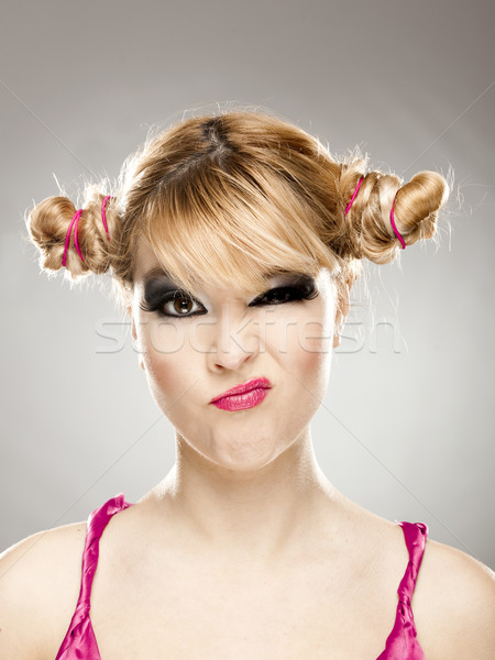 Gyanús közelkép portré aranyos szőke nő lány Stock fotó © iko