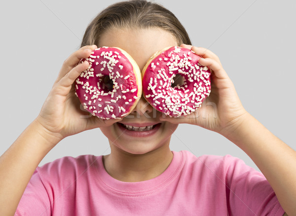 Szeretet fánkok stúdió portré gyönyörű kislány Stock fotó © iko