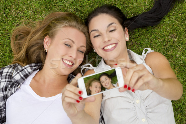 Best friends taking selfies Stock photo © iko