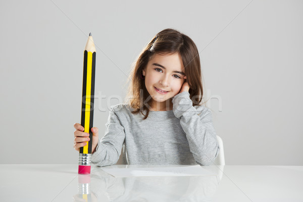 Petite fille école belle bureau jouer grand [[stock_photo]] © iko