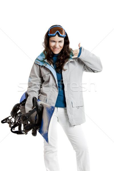 сноуборд женщину девушки изолированный белый спорт Сток-фото © iko