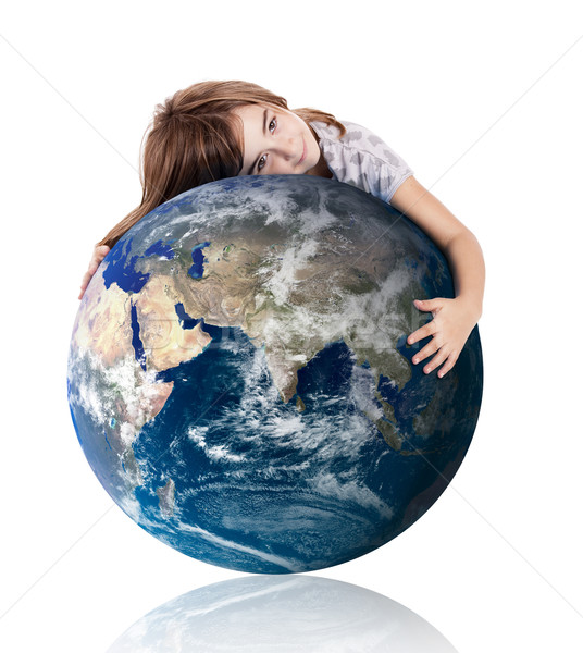 Zdjęcia stock: świat · dziewczynka · planety · Ziemi · biały · dziewczyna