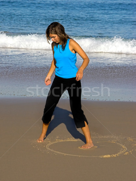 Foto stock: Desenho · areia · mulher · desenhos · praia