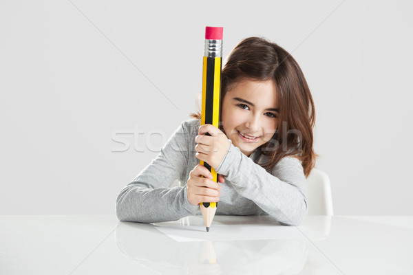 Stockfoto: Meisje · school · mooie · bureau · spelen · groot