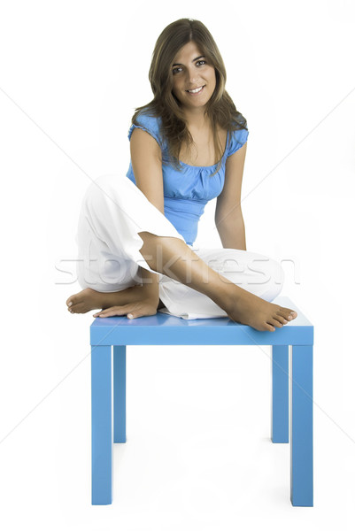 Zâmbet femeie frumoasa prezinta tabel femei modă Imagine de stoc © iko