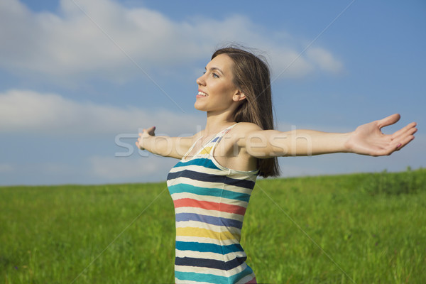 Stockfoto: Mooie · vrouw · jonge · gevoel · natuur · meisje · vrouwen