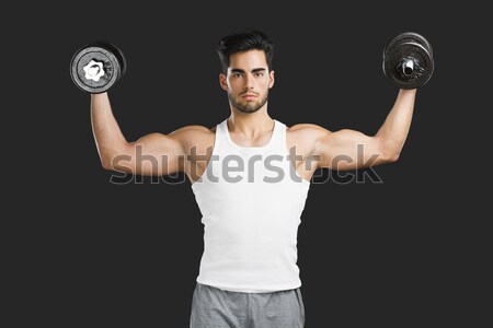 Stockfoto: Atletisch · man · gewichten · portret · knap
