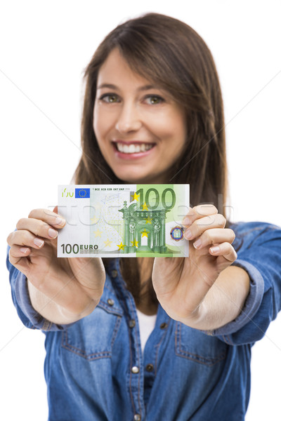 Woman holding some Euro currency notes Stock photo © iko