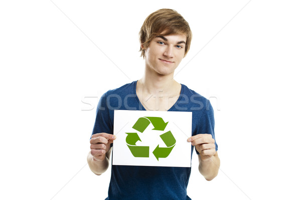 újrahasznosít jobb világ lezser fiatalember tart Stock fotó © iko