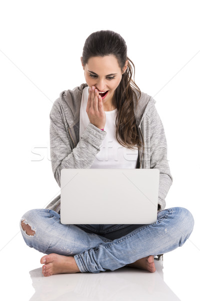 Nem leírás számítógép nő lány mosoly Stock fotó © iko