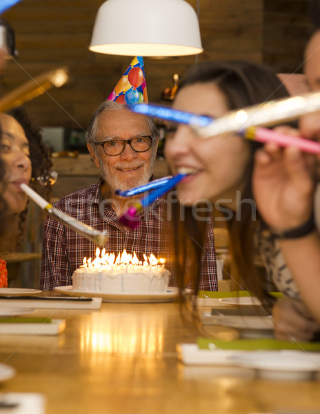 [[stock_photo]]: Anniversaire · grand-père · grand · famille · célébrer · alimentaire