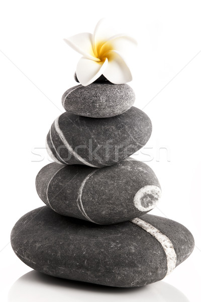 Spa kamienie piramidy kwiat odizolowany biały Zdjęcia stock © iko