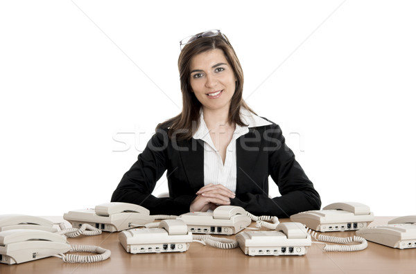 Stock foto: Call · Center · Arbeit · schöne · Frau · beschäftigt · arbeiten · Business