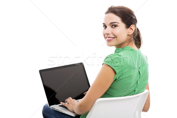 Feminino estudante laptop belo sessão cadeira Foto stock © iko