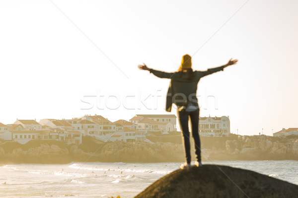 Stock photo: Woman over the cliff