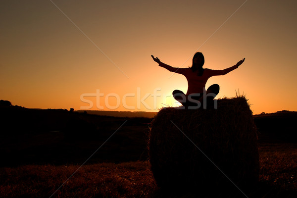 Woman silhouette making yoga Stock photo © iko