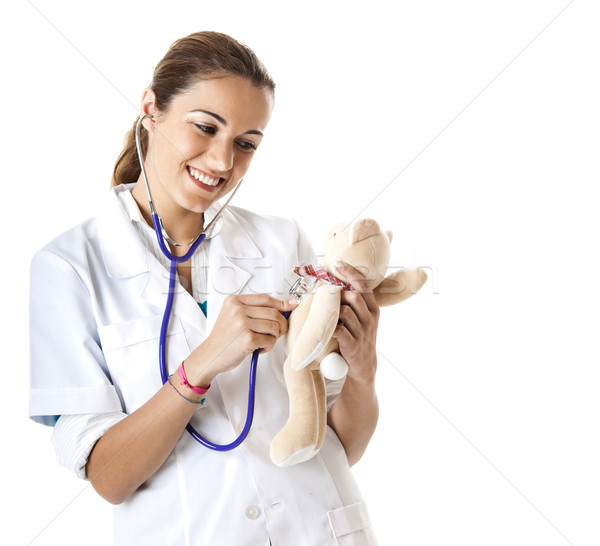Verpleegkundige teddybeer mooie vrouwelijke zorg Stockfoto © iko