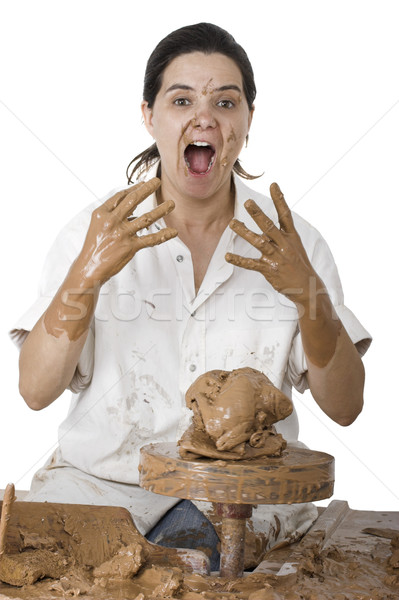 Kunst grappig foto vrouw handen werk Stockfoto © iko