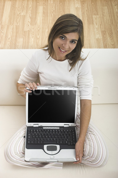 Zdjęcia stock: Praca · domowa · laptop · piękna · kobieta · pracy · domu