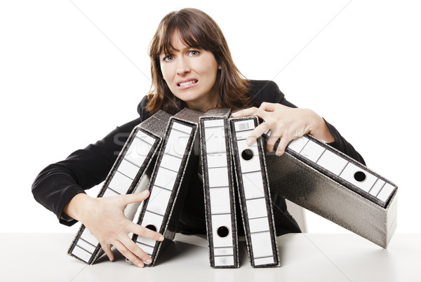 Hangsúlyos nő iroda kimerült tele mappák Stock fotó © iko